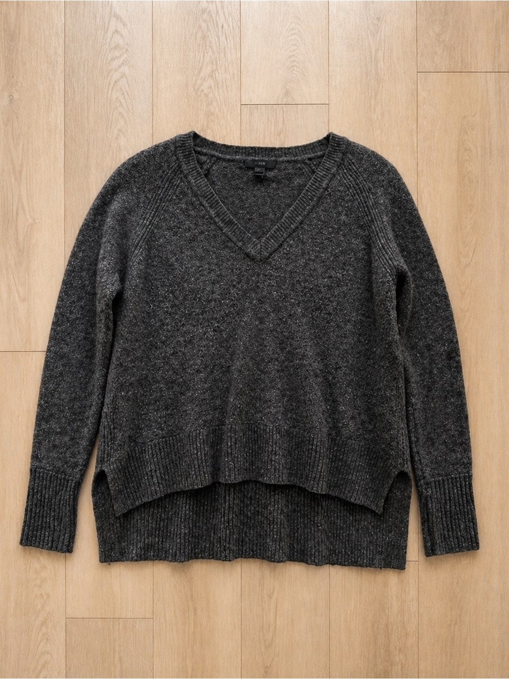 J. Crew Charcoal V-Neck Layered-Hem Sweater women’s size SMALL